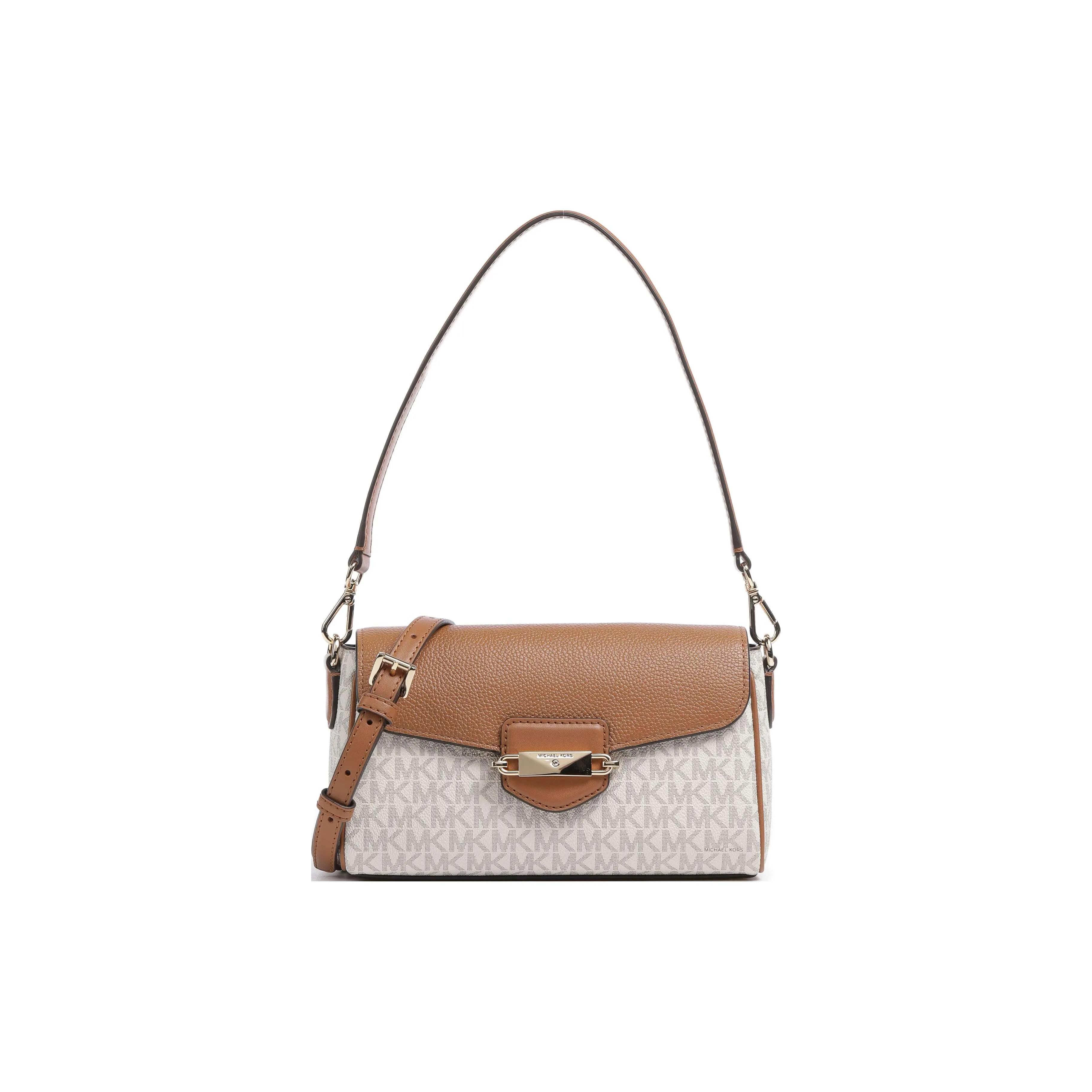 

Michael Kors MK Fleur Solid Logo Lock Flap Closure Leather Baguette Bag Women Handbags Vanilla Brown 32F3G6FC1B-VANILLA/ACRN Basic Set (Bag+Dust Bag)