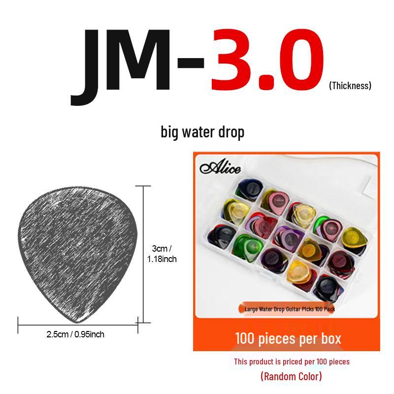 Alice Water Drop Transparent Guitar & Bass Plectrums - Available In Two Sizes for JM/JS Acoustic & Electric Models