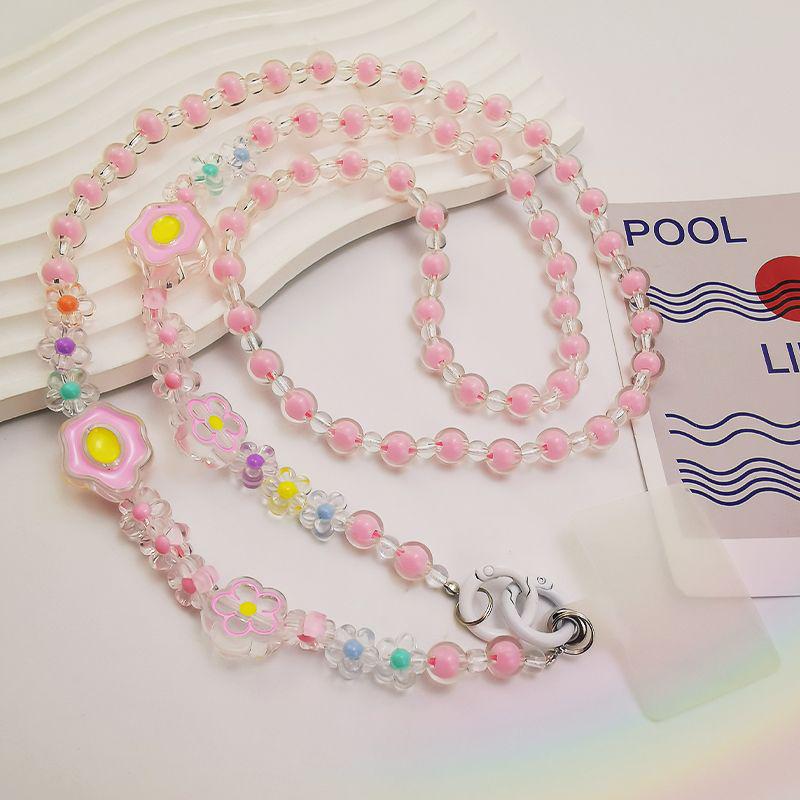 Creative Simple Colorful Love Transparent Beads Mobile Phone Case Cross-Chain