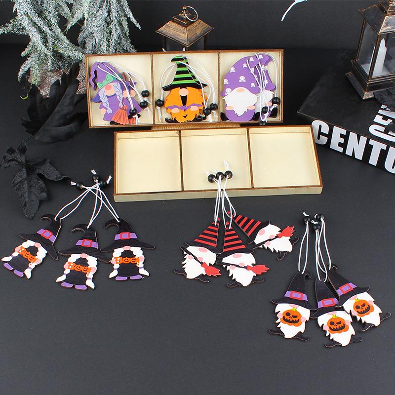 Halloween Pendant Faceless Old Man 3 Grid Box Holiday Wooden Pendant Window Wall Decoration Listing