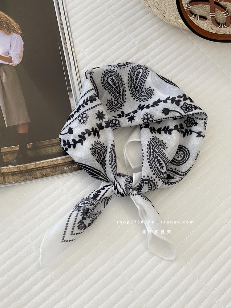 18Cm Cotton and Linen Cashew Small Square Scarf Spring Summer and Autumn Thin Decorative Scarf Air Conditioner Room Neck Scarf Headband Headscarf