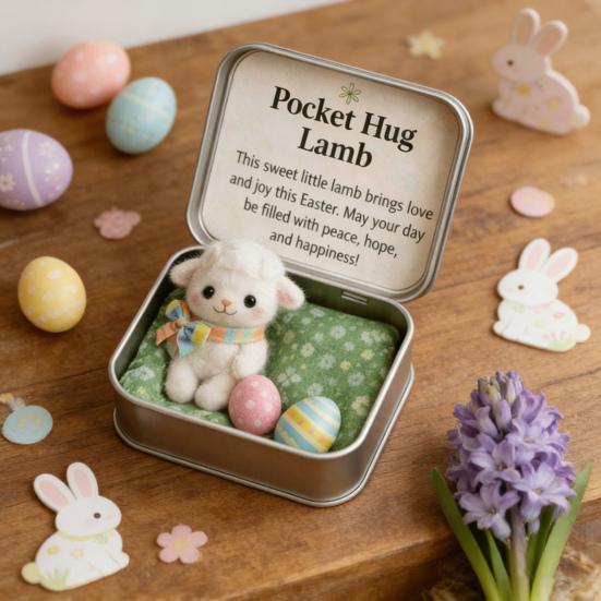 Boîte Hug de Poche de Pâques Figurine Jésus/Lapin/Mouton/Poussin/Papillon/Pierre en Feutre dans Boîte avec Carte Remplisseurs de Panier de Pâques Cadeau Inspirant pour Femmes