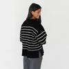Europe, America, Autumn and Winter New Products, Split Hem Striped Knitted Sweater Top, Round Neck Loose Sweater Women's Clothing