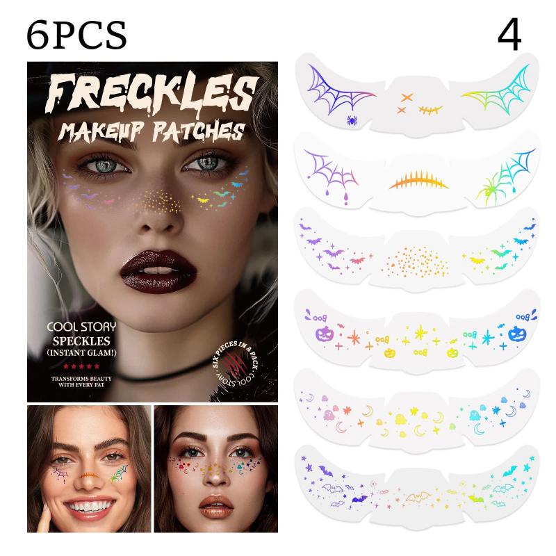 6 Sheets Christmas Freckle Stickers Makeup Party Face Tattoo Cheek Blush Spot Patches Temporary Body Art Decals for Teens Adults