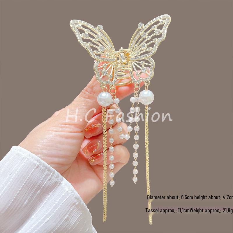 Elegante Schmetterlingsquaste Haarspange – Chinesischer Stil Halb-Pferdeschwanz Klauenclip für Damen