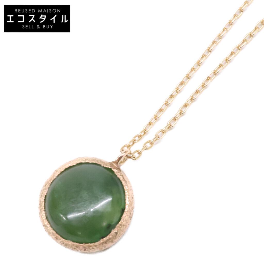 MOTHERHOUSE K10 Midori Nephrite Pendant Top with K10YG Chain Necklace Yellow GoldUsed
