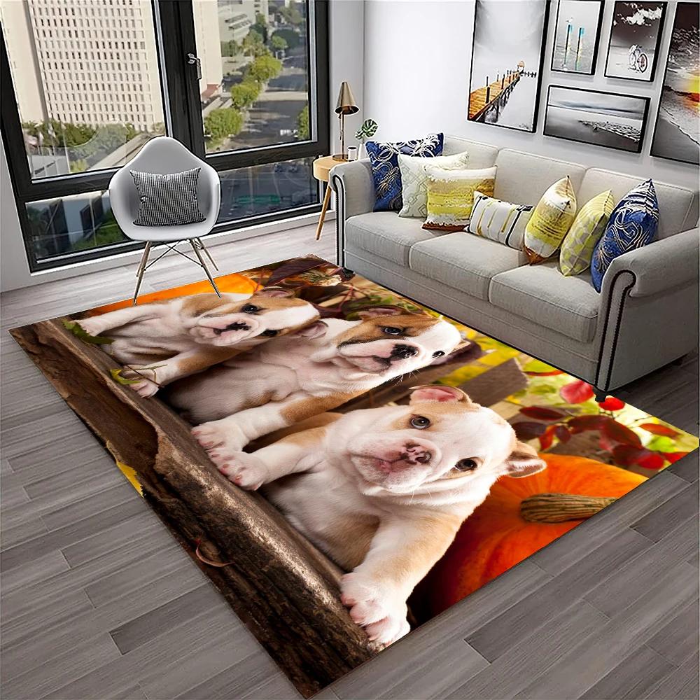 French Pit Bull Dog Pet Cartoon Carpet Rug for Home Living Room Bedroom Sofa Doormat Decor,kids Play Area Rug Non-slip Floor Mat