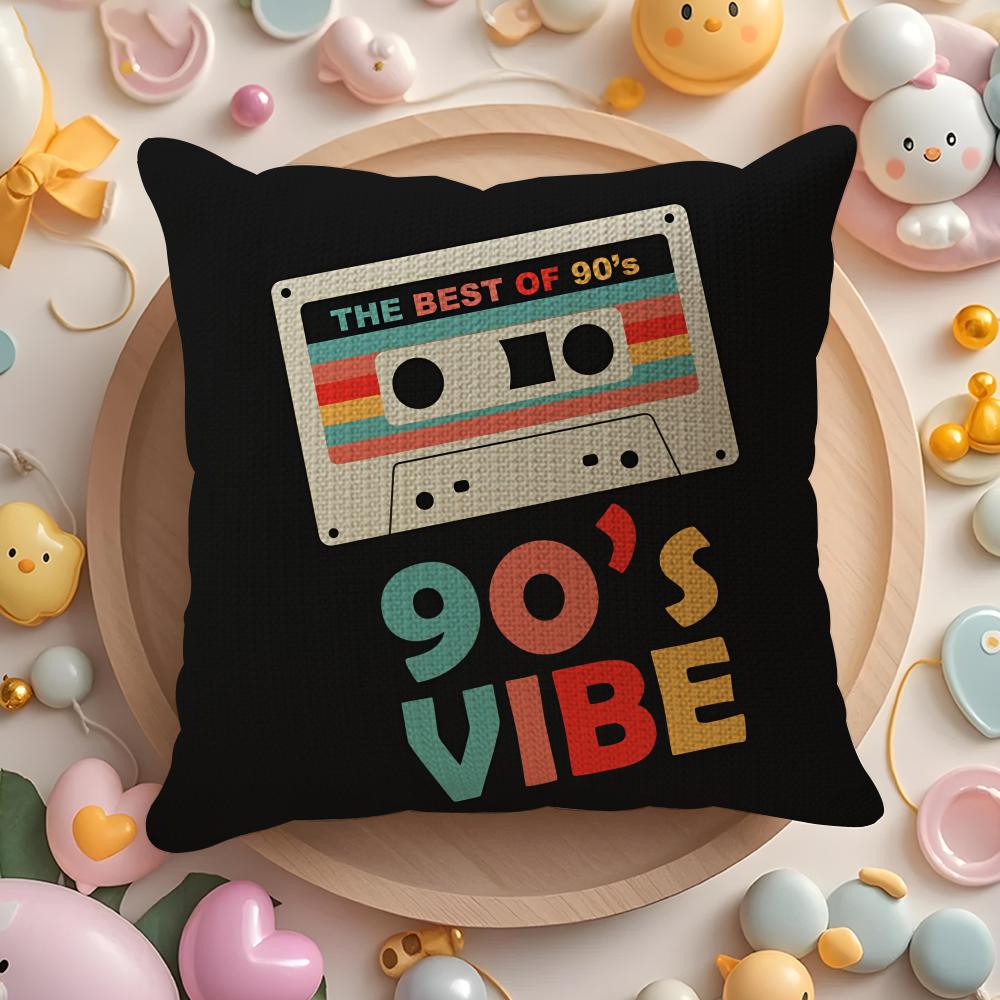 Vintage Retro Cassette Tape Cushion Cover Summer Coolness Linen Fabric Double-Sided Printing Pillow Case Sofa Home Decor Gift