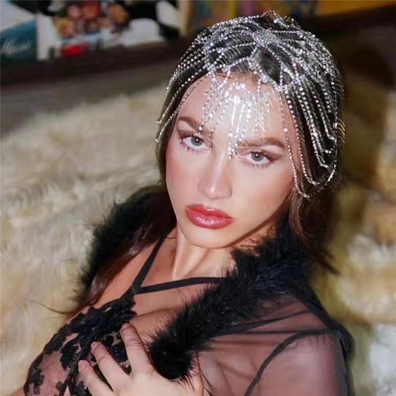 European And American Jewelry, Full Diamond Long Fringed Hair Chain, Exaggerated Forehead Chain Rhinestone Headband Women'S Hair Chain