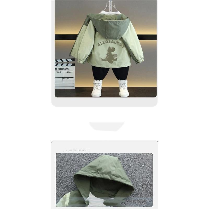 Children's Cartoon Dinosaur Print Hooded Jacket Boys' Zipper Jacket Spring And Autumn Styles