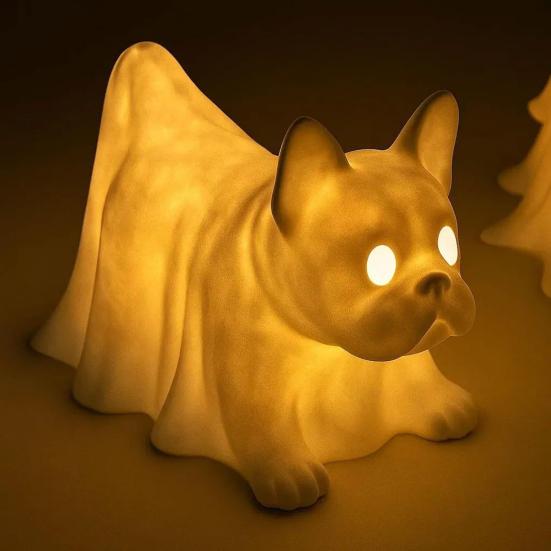 Halloween Ghost Dog Night Lamp Glowing Dachshund Pug French Bulldog Resin Statue Figurine Holiday Party Home Office Bedroom Decorative Lamp Dog Lovers
