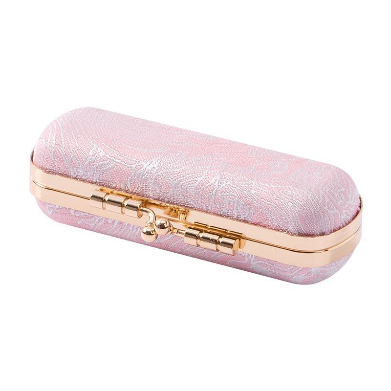 Kiss Lock Mini Ring Box Gold Trim Velvet Lining Leather Small Jewelry Storage for Engagement Bridal Shower Gift
