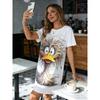 Women Round Neck Short Sleeve Nightdress, Spring Summer Funny Duck Print Casual Loungewear