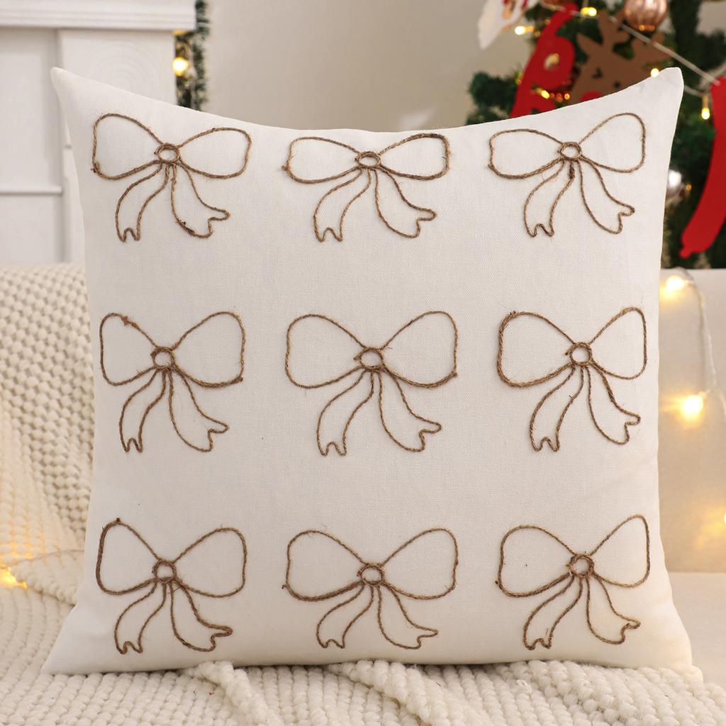 Embroidery Throw Pillow Cover Christmas Decoration Canvas Christmas Tree Reindeer Snowflake Winter Farmhouse Home Sofa