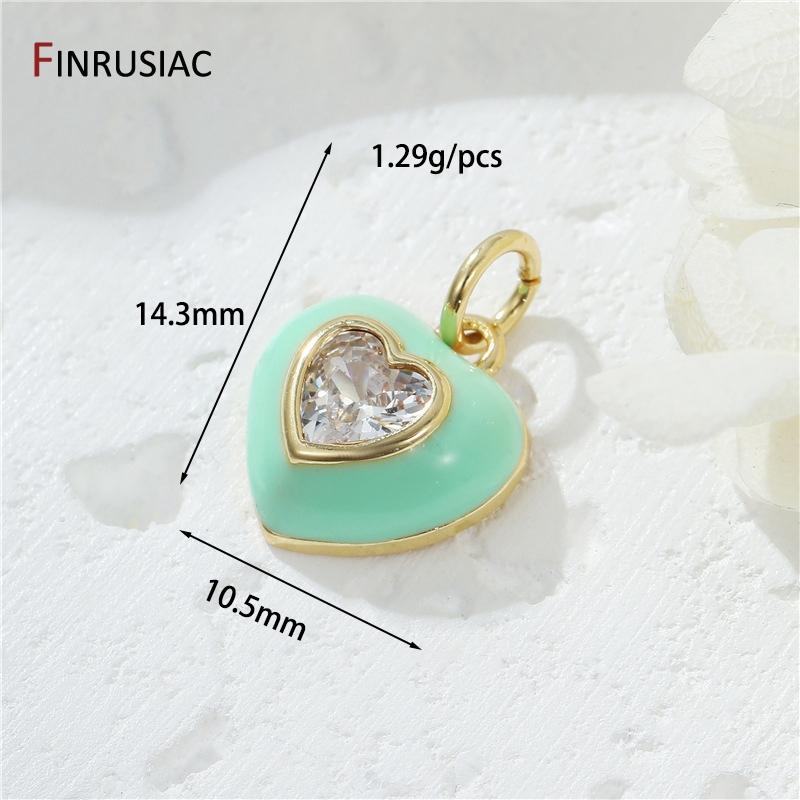 

14K Gold Plated Brass Inlaid Zircon Enamel Heart Charm For DIY Necklace Bracelet Making Accessories Jewelry Making Supplies 1 piece