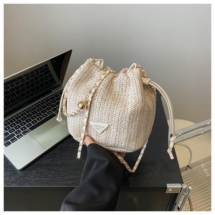 Mini Cute Womens Bucket Bag Trendy Woven Floral Design Phone Holder In Soft Polyester