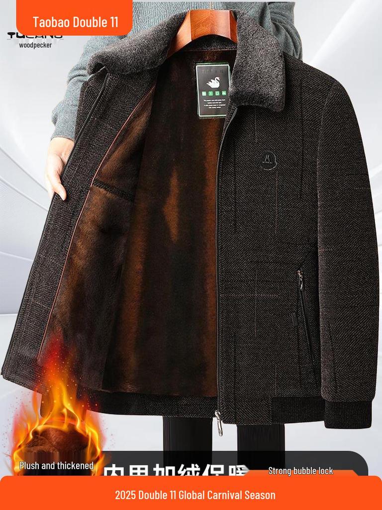 Men's Mid-Length Woolen Trench Coat - Gold Sable Velvet, Thickened, Winter Lapel Style