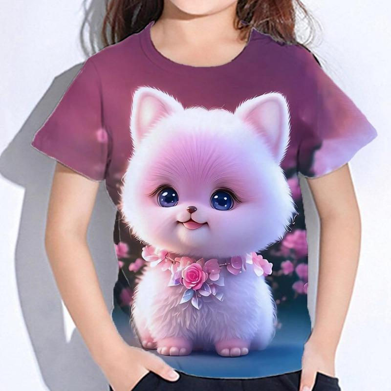Kawaii Cartoon Animal Cat Kids Adult Printed T-shirt Summer Women's and Men's Casual Outdoor Girl and Boy Short Sleeve Tees Top