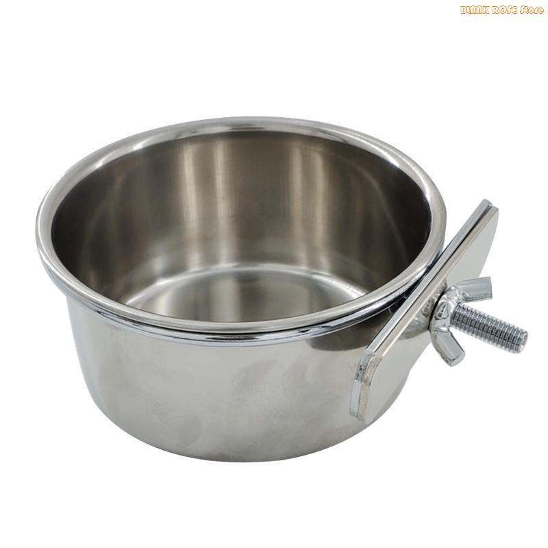 K1AE Pet Parrot Feeding Drinking Cup Stainless Steel Parrot Feeder with Clamp Holder for Cockatiel Conure Budgies Parakeet