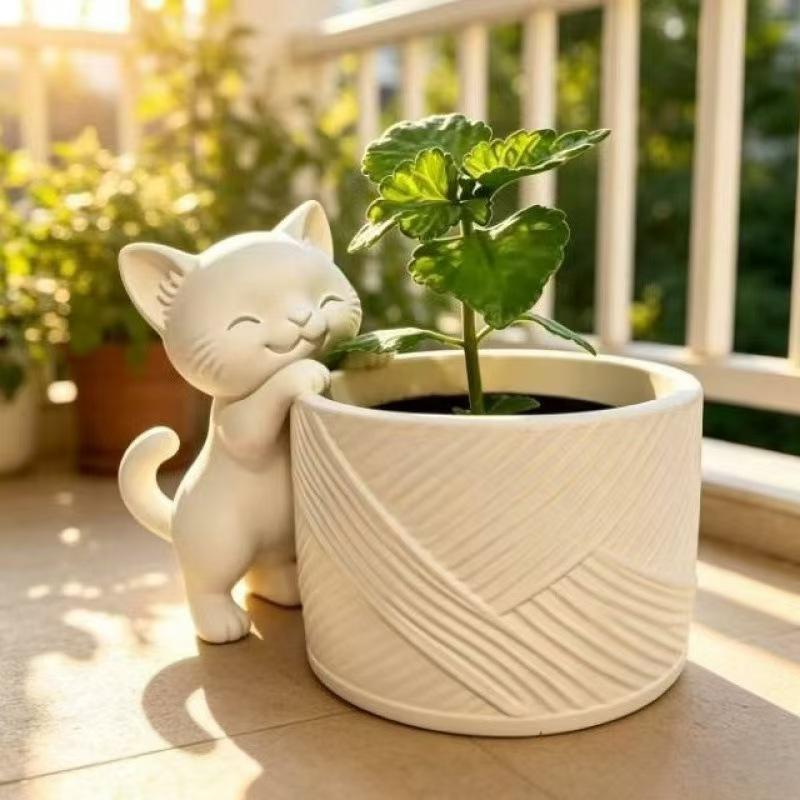3D Printed Cute Cat Shaped Planter Simple Twill Desktop Small Pot Creative Air Plant Dual Use Home Garden Decor Ornament