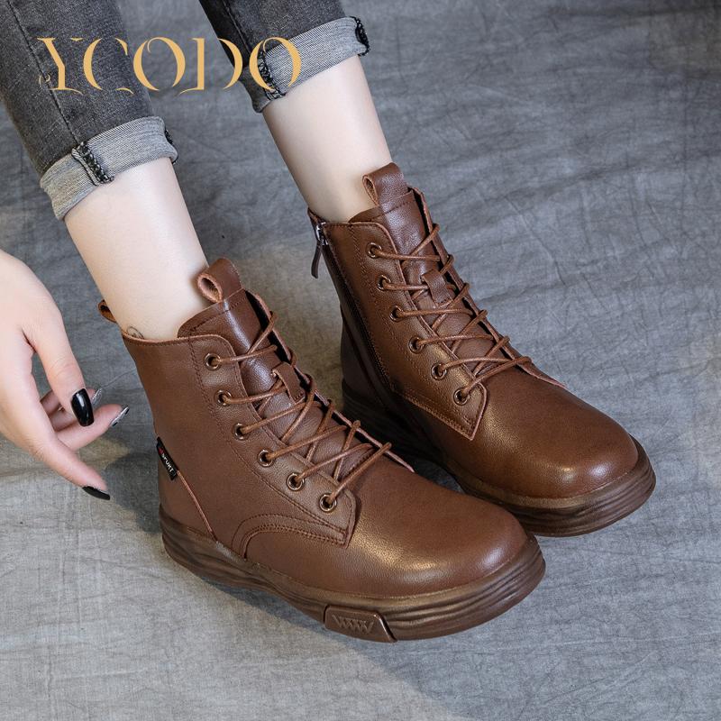 Stivaletti alla Caviglia in Pelle Scarpe Casual Basse da Studente da Donna