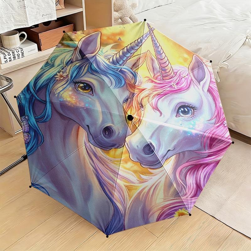 1pc Unicorn Twins Umbrella Portable Folding Umbrella Iron Frame Hole Bone Structure Outdoor Home Umbrella