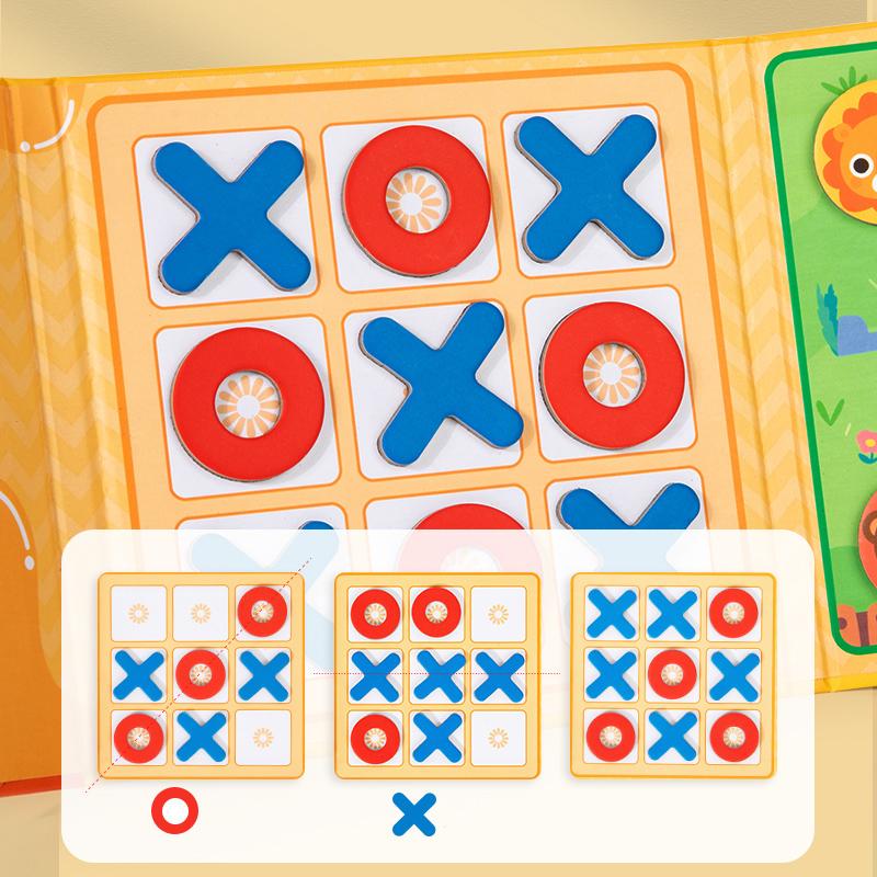 Wooden XO Tic Tac Toe Game Mini Chess Board Interaction Puzzle Training Montessori Early Educational Toys Gift for Kids Boy Girl