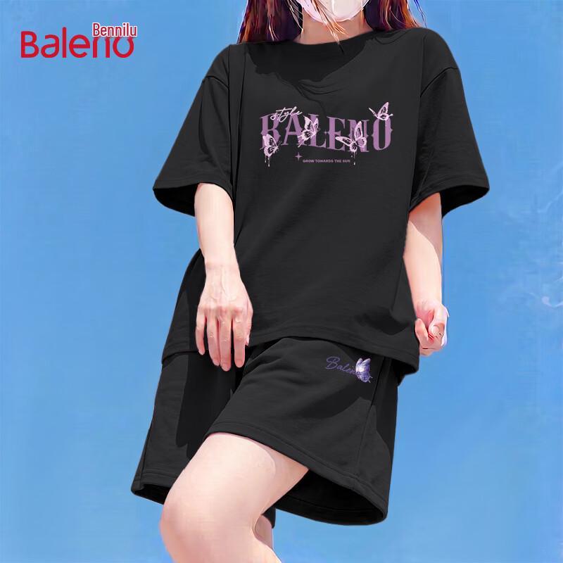 Baleno Women s Casual Cotton Short Sleeve Top & Five-Point Pants Set L