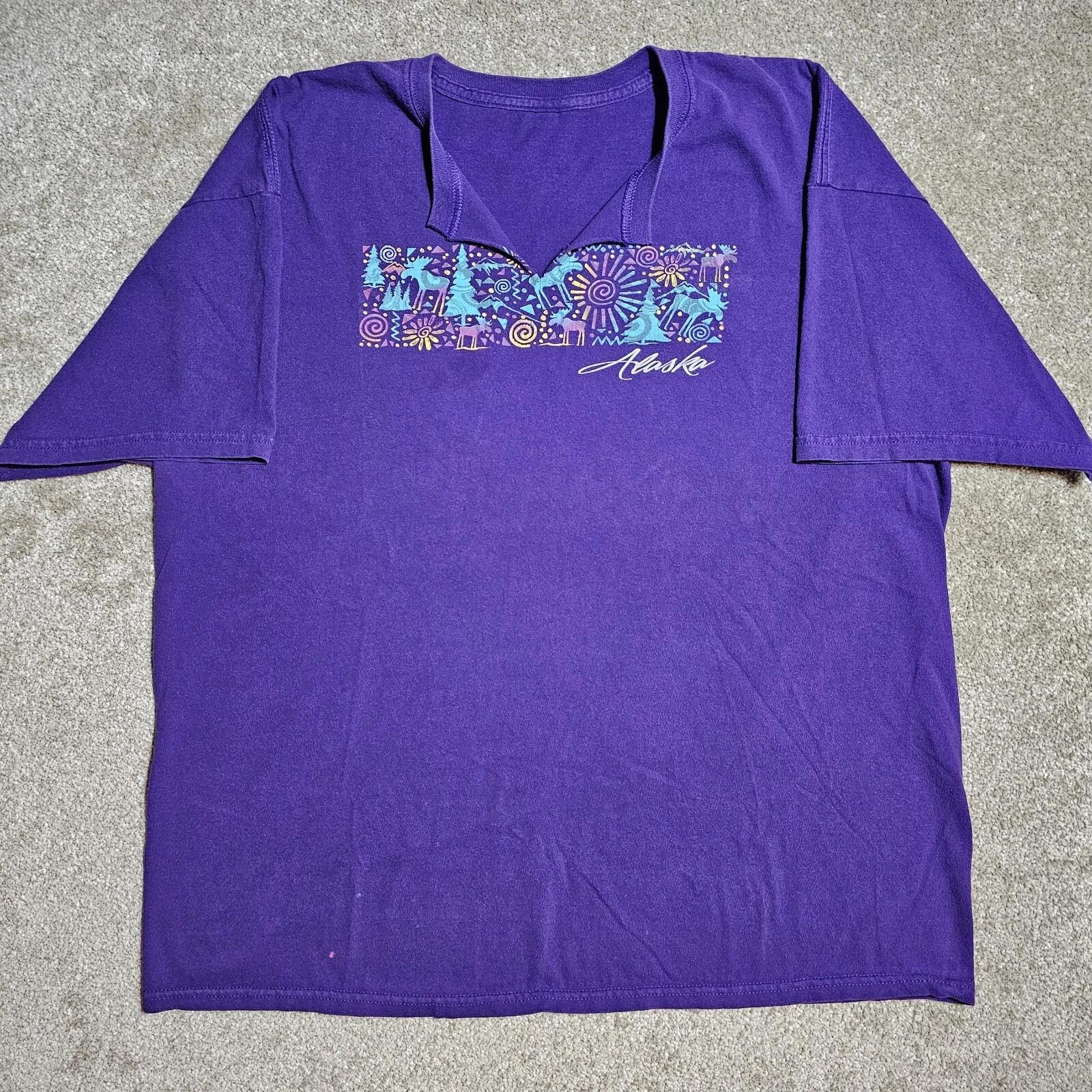 

Vintage Y2k Alaska Animals Souvenir T-shirt Mens S Tourist Purple Dadcore Ironic S