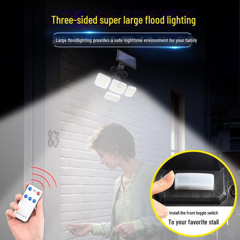 Trehodet 333 LED Solcelle Hagevegglampe med Bevegelsessensor