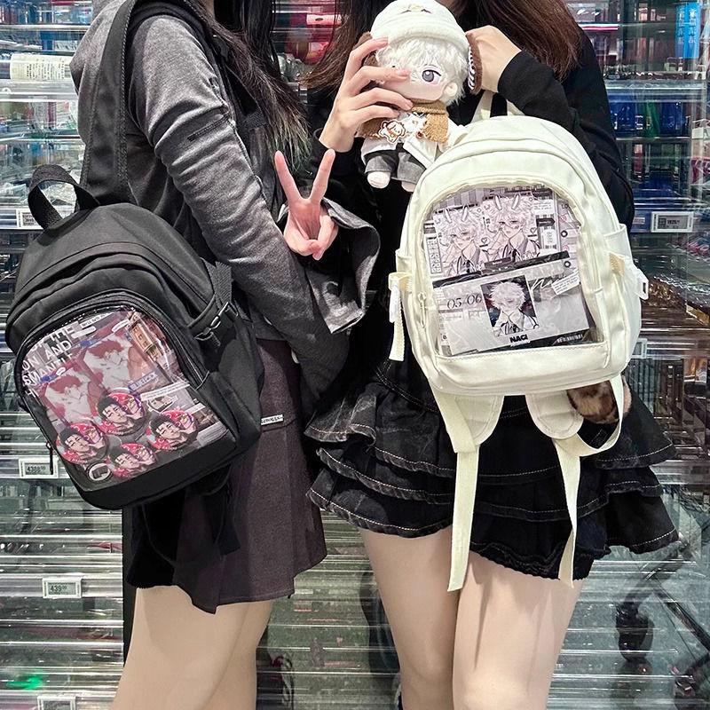 Daily Transparent Badge Y2K Ulzzang Ita Bag for Girls Harajuku Women's Beautiful Kawaii Backpack Casual Sweet Cute School Bag
