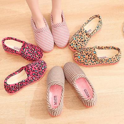 Women's Winter Cotton Slippers with Thick Velvet Sole, Non-Slip, Leopard Print, Warm & Comfortable