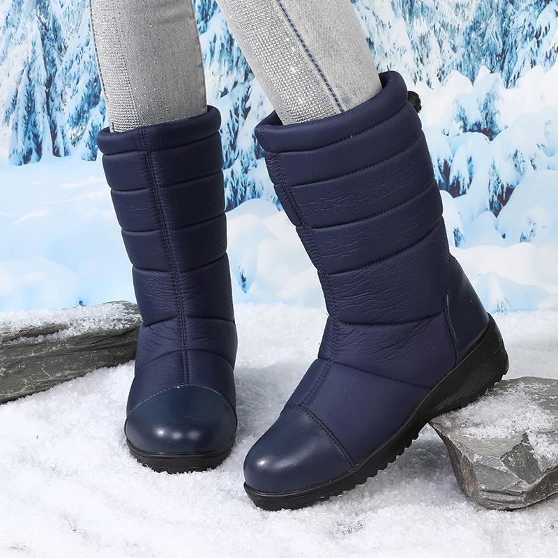 Podzimní Zimní Péřové Boty pro Ženy Vodotěsné Teplé Platforma Silná Podrážka Módní Středního věku Studenti Středně vysoké Krátké Bavlněné Boty