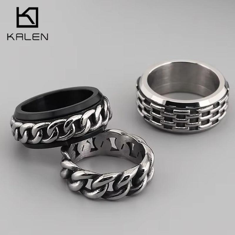 Retro Stainless Steel Men's Ring Punk Cubarn Chain Rotatable Finger Anillos Decompression Beer Trendy Jewelry Gift