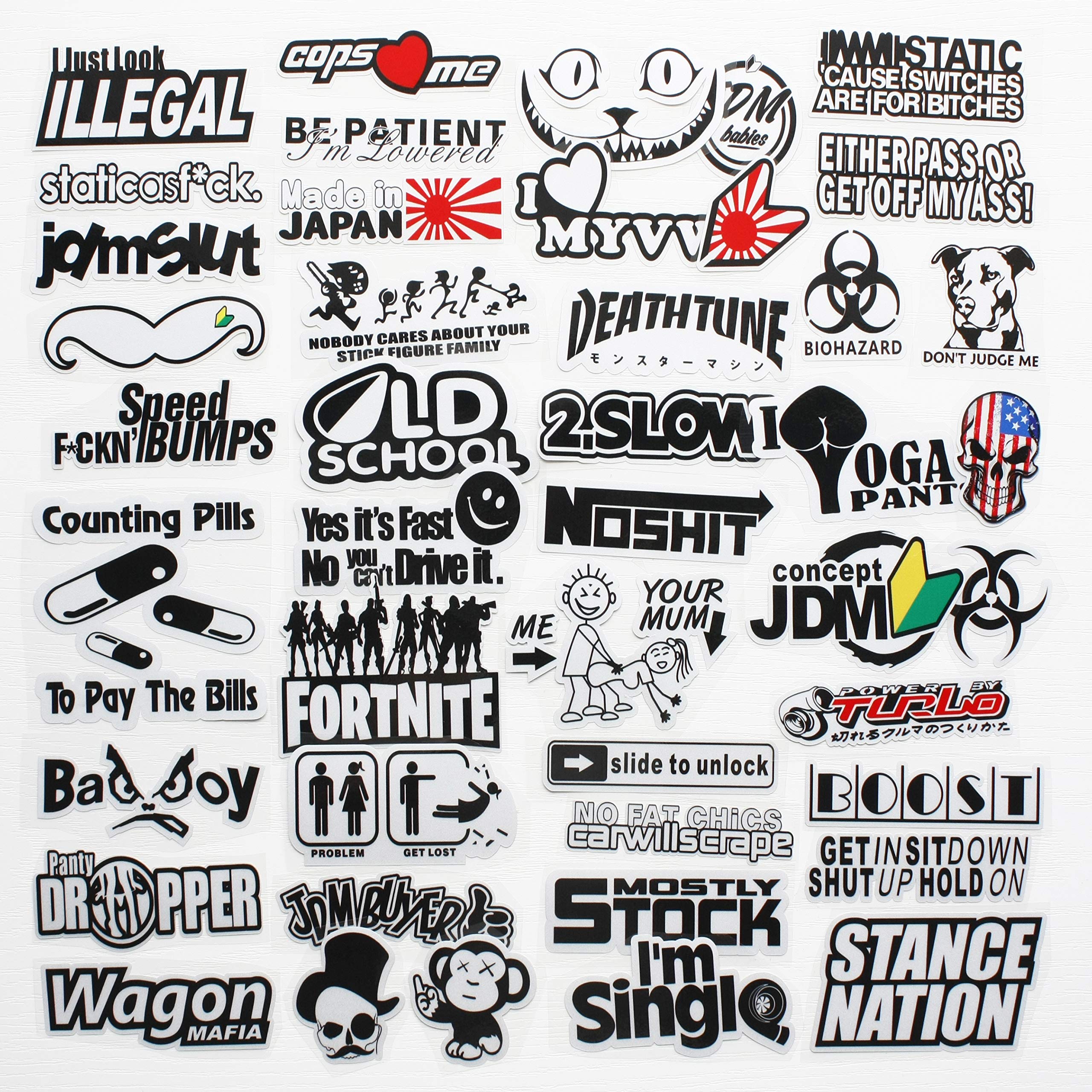 

55 Pcs JDM Stickers Yumo-Aori Driving Safety Bagau Adult Decal Truck Funny Sticker Parody No.5 (44 sheets) белый