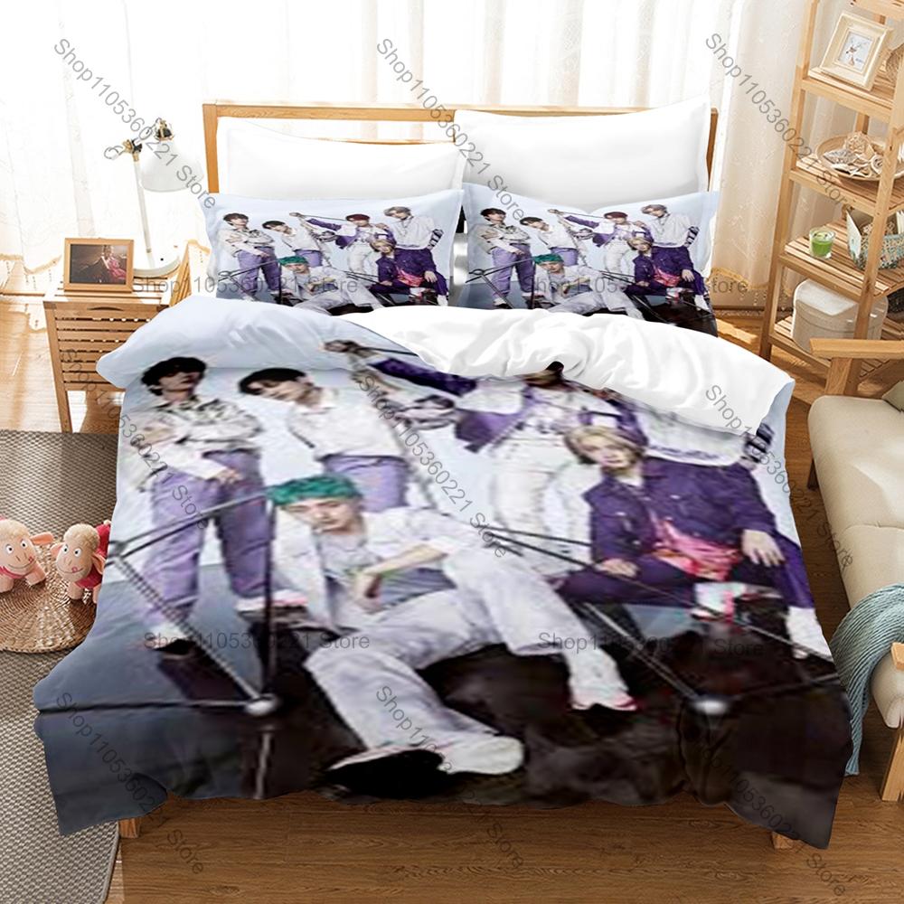 P1Harmony K-pop Bedding Set, Duvet Cover + 2 Pillowcases, Idol Group Graphic Bed Linens for Home & Dorm Use