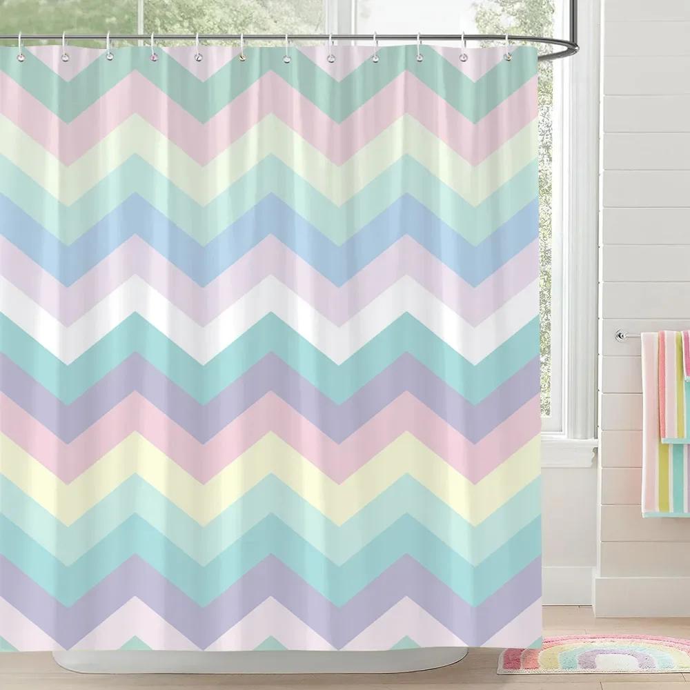 Rainbow Castle Pink Bow Shower Curtain Love Hearts Stars Stripes Colourful Clouds Polyester Fabric Shower Curtain Bathroom Decor