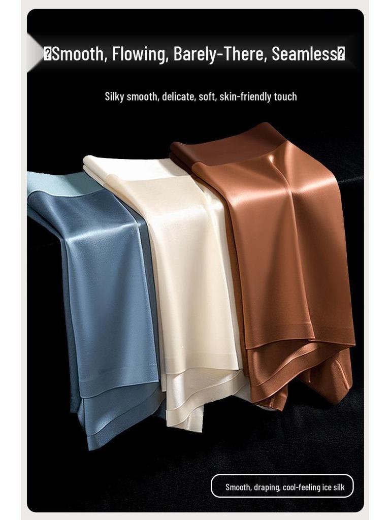 High-End Men's Seamless Boxer Briefs: Light Luxury Satin & Ice Mulberry Silk with Antibacterial Crotch