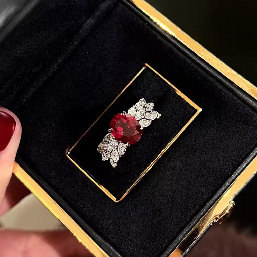 Open Ring 3ct High Carbon Ruby Ring for Women Wide Band Wing Setting Pigeon Blood Red Gemstone Jewelry