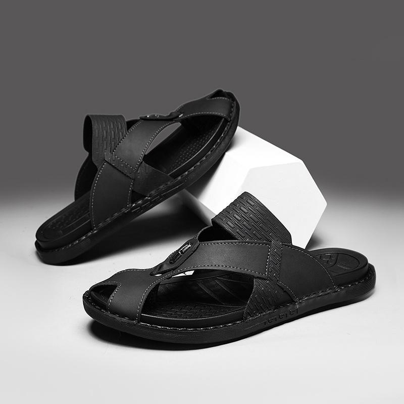 Plus Size Men's Slippers Summer New Wear Beach Toe Clip Flip Flops Men's Non-slip Leather Sandals