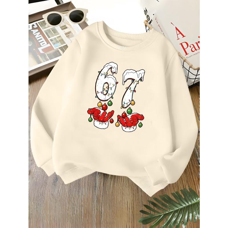 Kids Unisex Crewneck Sweatshirt, Christmas 67 Santa Gloves Xmas Lights Bauble Print Long Sleeve, Kids Sweatshirt For Boys Girls Over 4 Years Old