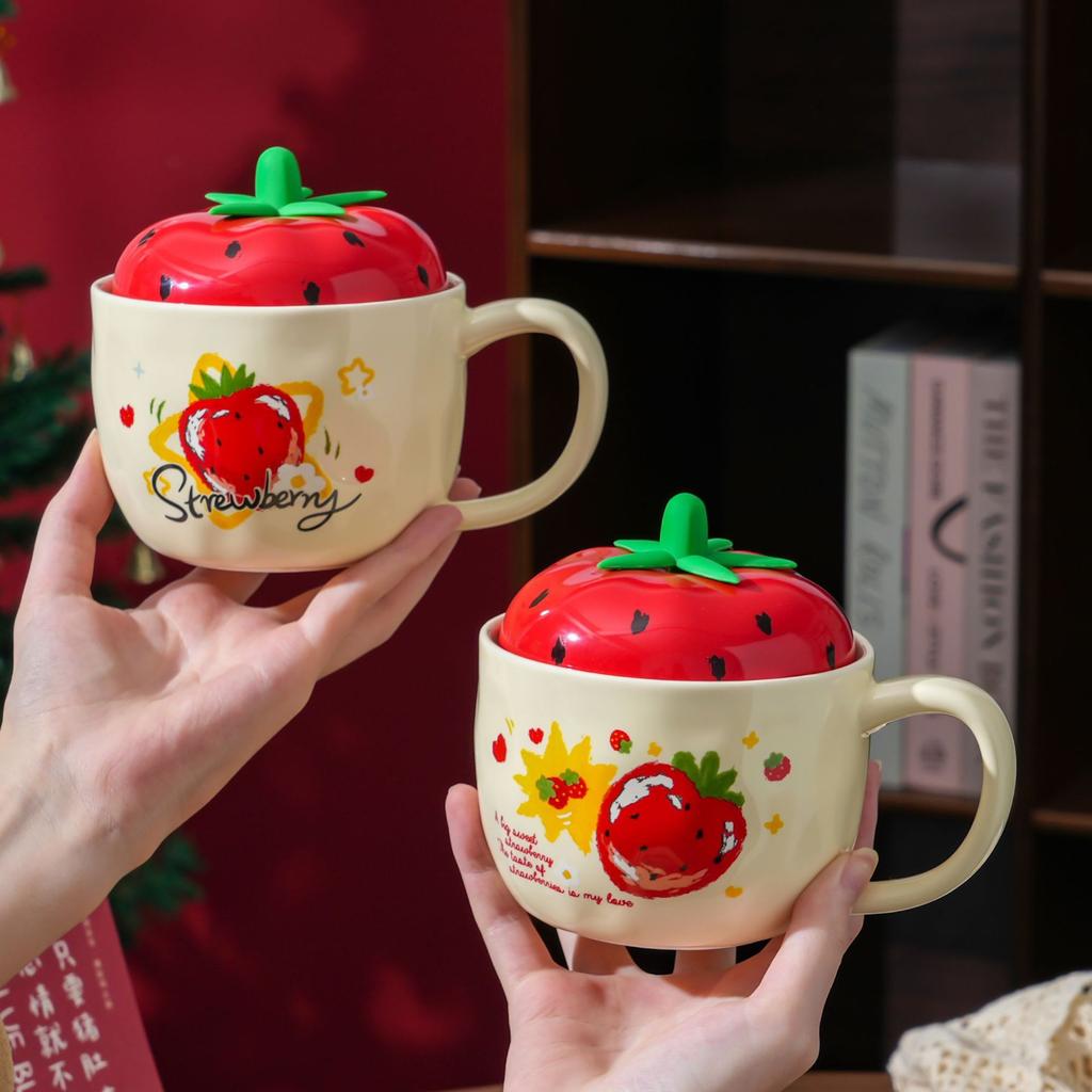 Cute Apple Christmas Ceramic Mug Girl Best Friend Water Cup Gift with Lid Cup Christmas Ceramic Mug