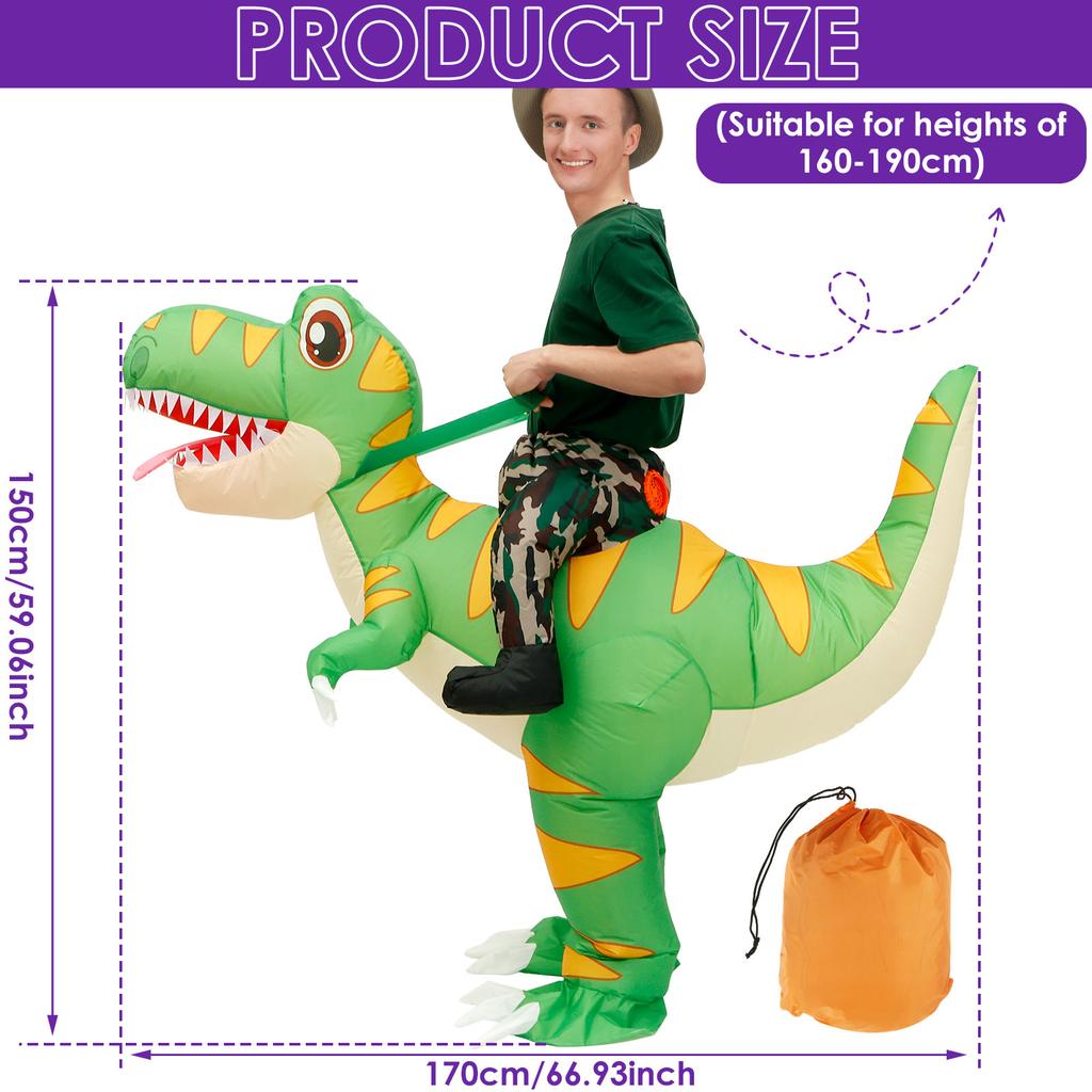 Halloween Inflatable Dinosaur Costume Funny Dinosaur Cosplay Costume Kids Fancy Dress with Storage Bag Holiday Theme Party