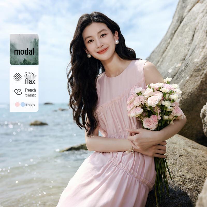 Women s H-Line Round Neck Sleeveless Midi Dress XL