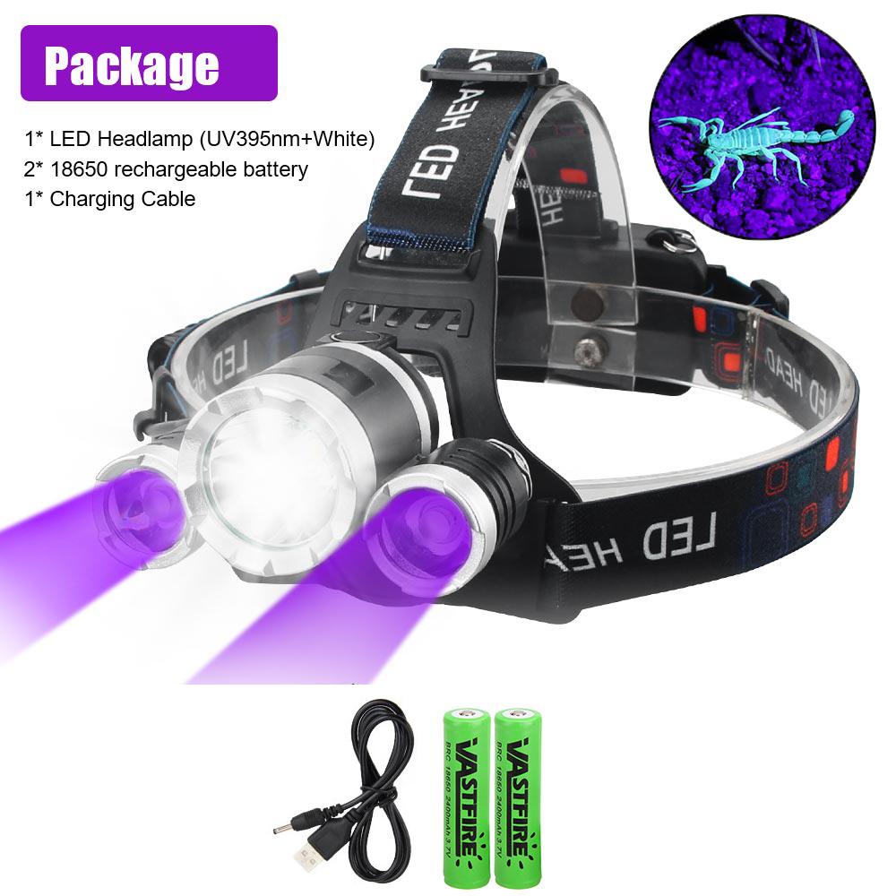 395nm UV Headlight Scorpion Catcher Red/Green Head Torch 4-Mode Waterproof Flash Head Lamp for Outdoor Camping Hunting Fishing