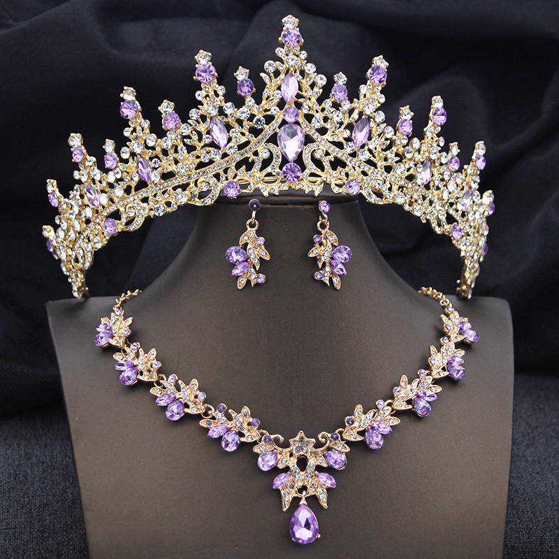 Elegant Bridal Jewelry Sets Princess 3 Pcs Tiaras and Necklace Earrings for Party Prom Birthday Wedding Hair Accessories