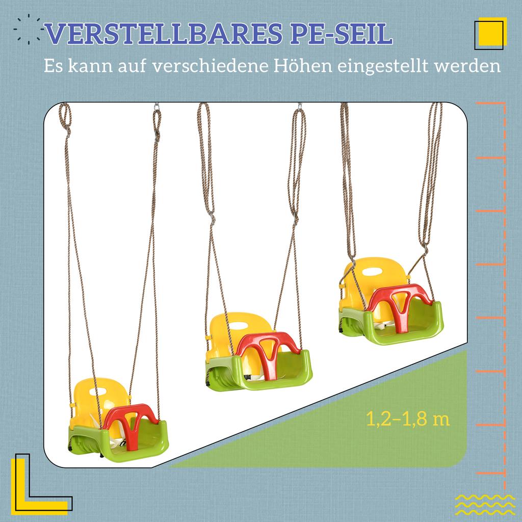 3 in 1 Detachable Kids Swing Seat with Safety Belt, Adjustable Rope for Indoor, Outdoor, Playground, Garden, Green