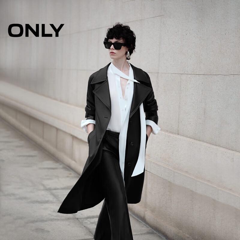 ONLY Women s 2024 Autumn Lapel Slit PU Mid-Length Trench Coat XL