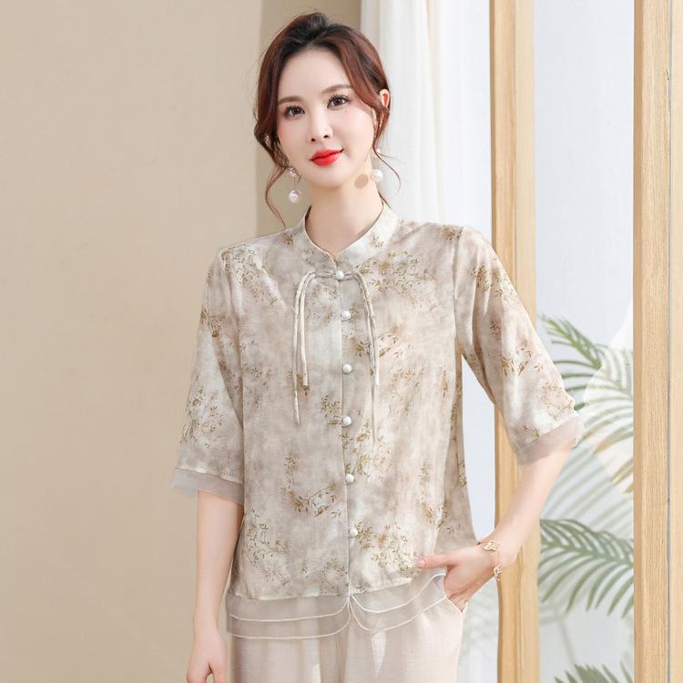 Sommer Elegante Mutterkleidung Halbarmshirt Modische Mittelalter Damenbekleidung Nationales Trend T-Shirt