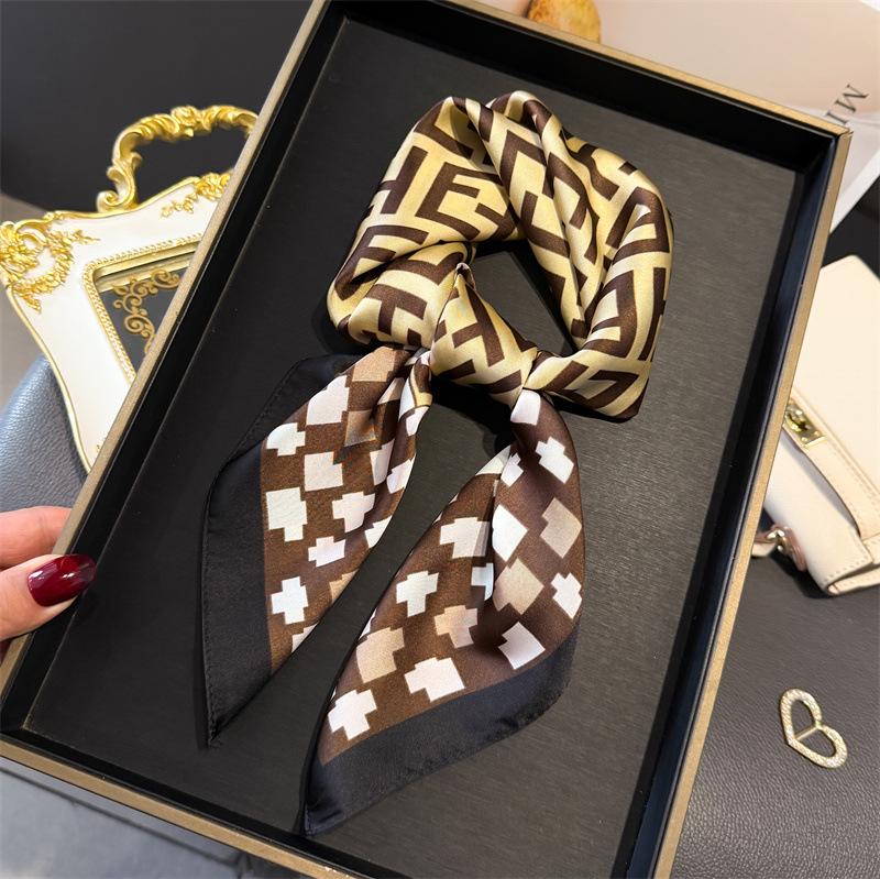 French light luxury chain small square scarf simulation silk printing silk scarf headscarf women's spring and summer scarf temperament scarf scarf new